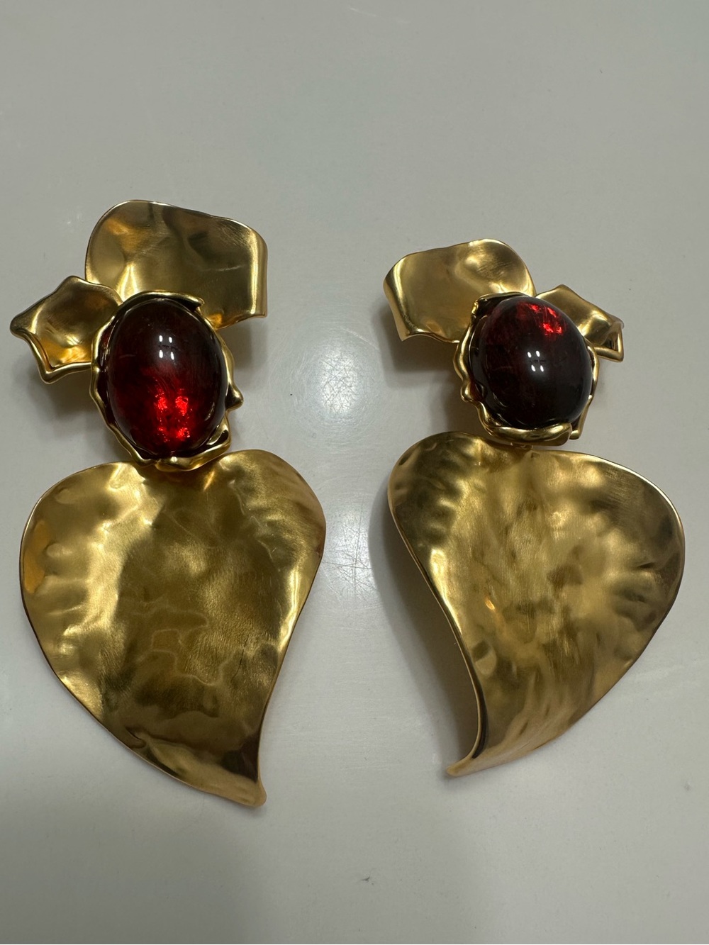 Saint Laurent Oversized Petal and Cabochon Pendant Earrings